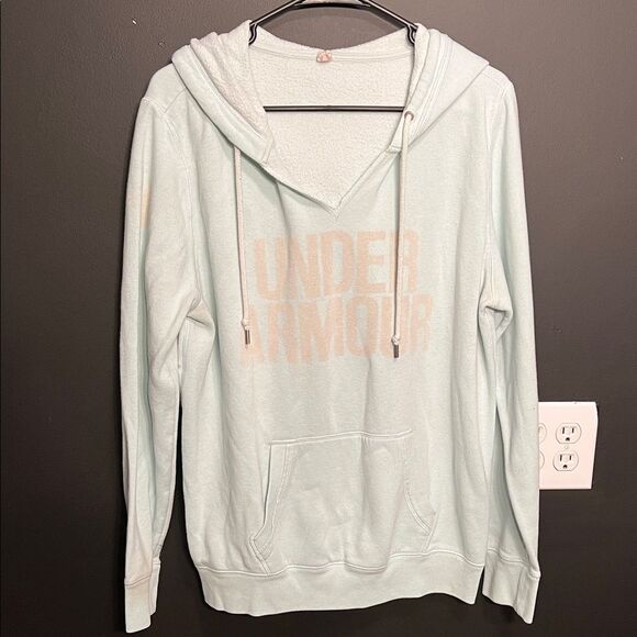 Under Armour Sweaters - Under Armour Light Blue/Teal V-Neck Hoodie Heathered Pastel Large
